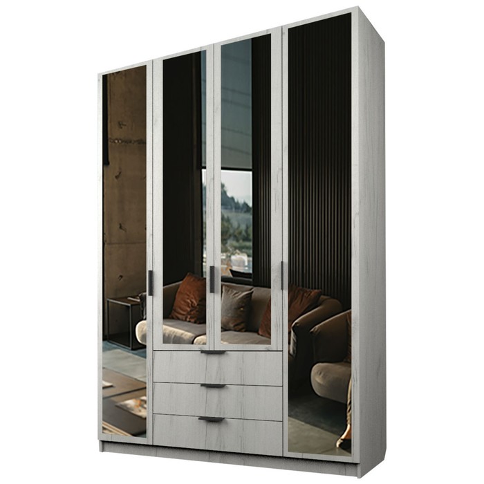 Шкаф 4-х дверный «Экон», 1600×520×2300 мм, 3 ящика, 4 зеркала, цвет дуб крафт белый шкаф 4 х дверный экон 1600×520×2300 мм 3 ящика 4 зеркала цвет венге