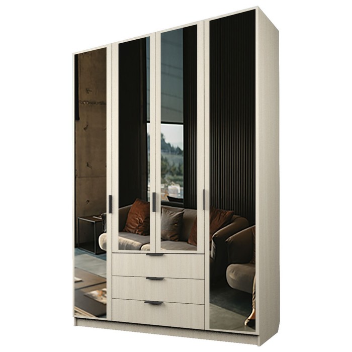 Шкаф 4-х дверный «Экон», 1600×520×2300 мм, 3 ящика, 4 зеркала, цвет дуб молочный 36741