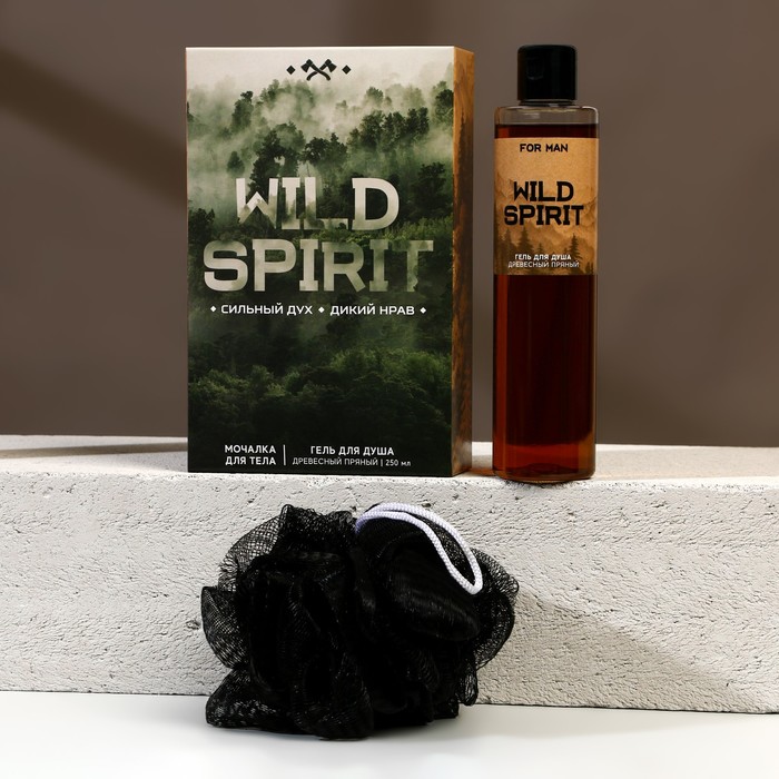 

Подарочный набор косметики WILD SPIRIT, гель для душа 250 мл и мочалка, HARD LINE