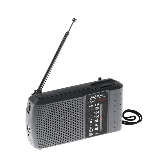 радиоприемник maxvi pr 01 черный Радиоприемник Maxvi PR-03, 220 В, 2хАА, AUX, серый