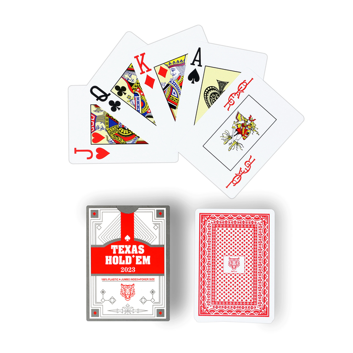 Карты игральные пластиковые Texas Hold`em, 30 мкм, 8.8 х 6.3 см, красная рубашка карты для фокусов и покера copag texas hold em red