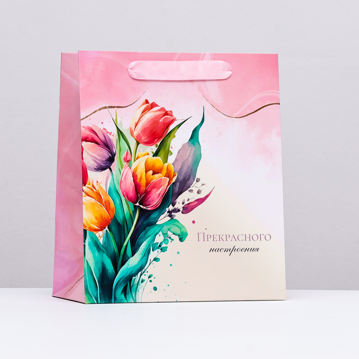 Пакет ламинированный вертикальный Весенние тюльпаны, 23 х 27 х 11,5 см