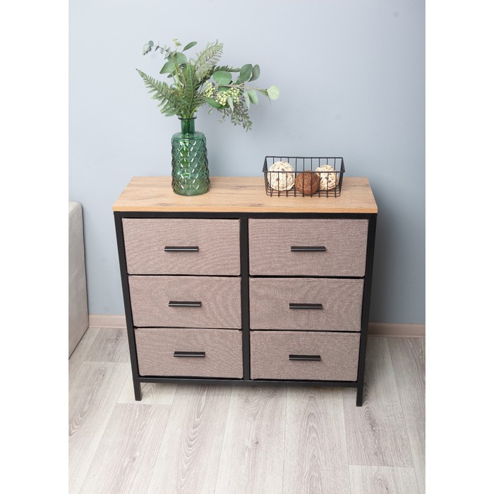 

Комод Capri, 800×290×730 мм, 6 ящиков, цвет дуб вотан / ткань сapri 13 / чёрный металл