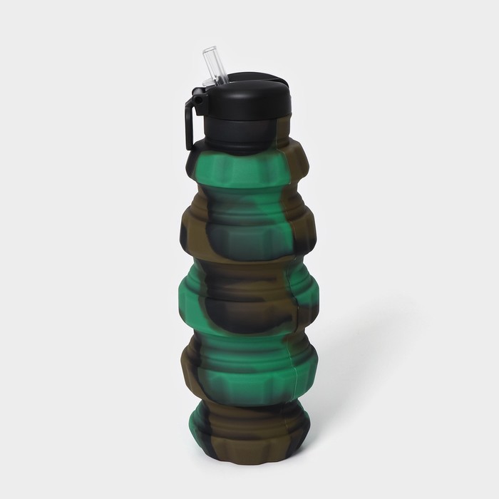 цена Бутылка для воды складная «Милитари», 500 мл, 7×21 см, цвет зелёный