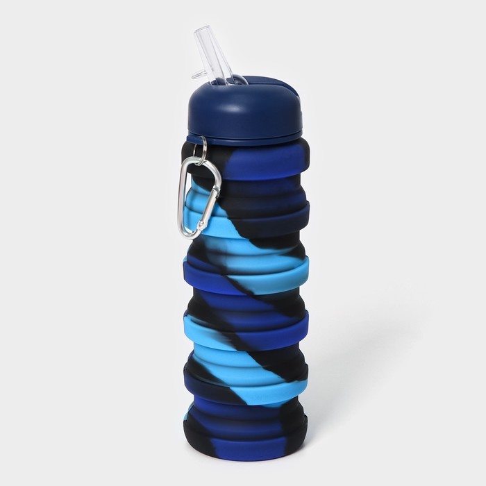 цена Бутылка для воды складная, 500 мл, 7×21 см, цвет синий