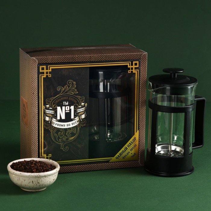 Набор «Первому во всём»: чай чёрный с бергамотом 100 г., френч-пресс подарочный набор первому во всём чай чёрный с сушёными травами 50 г стакан 250 мл