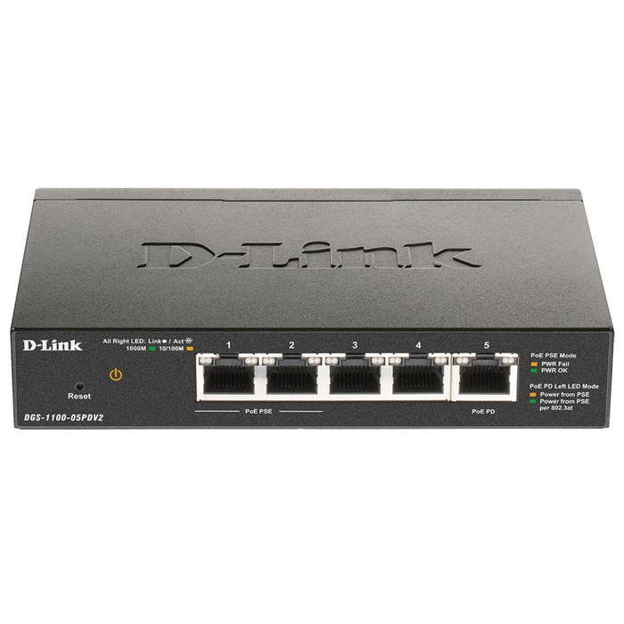 

Коммутатор D-Link DGS-1100-05PDV2 5G 2PoE 18W настраиваемый