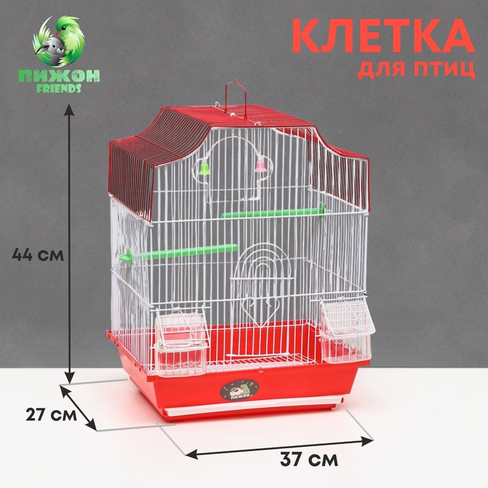 Клетка для птиц фигурная с кормушками, 34 х 27 х 44 см, красная