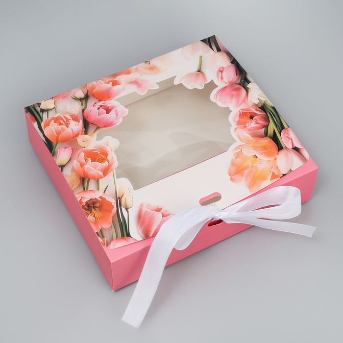 Коробка-фоторамка подарочная складная, упаковка, «Цветочная нежность», 20 х 18 х 5 см коробка письмо цветочная феерия 14 х 20 х 6 5 см