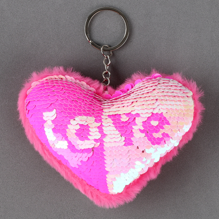 Мягкая игрушка «Сердечко» с пайетками, на брелоке, 10 см, цвет фуксия мягкая игрушка сердечко