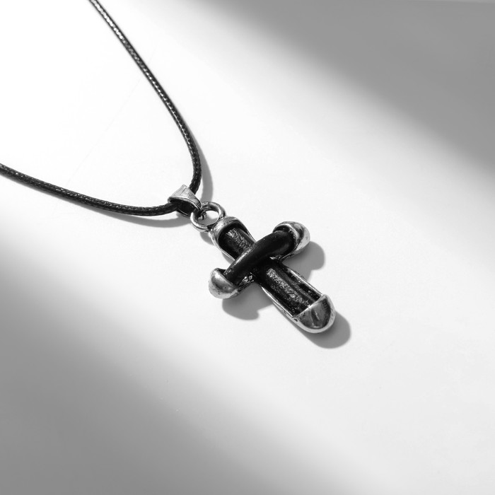 Кулон на шнурке «Крест» кожа, цвет чёрный в чернёном серебре на чёрном шнурке, 40 см кулон крест прямой цвет чёрный в серебре
