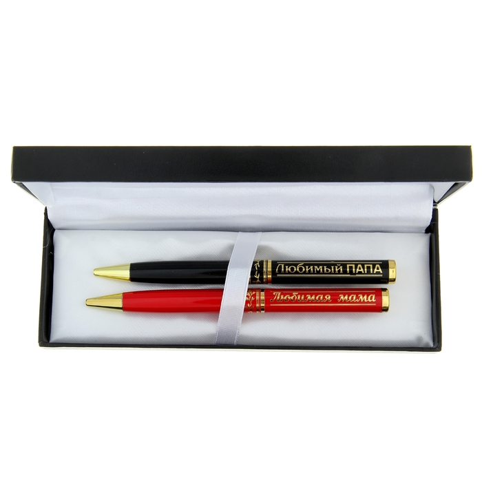 Набор из 2 ручек в подарочном футляре из экокожи "Дорогим родителям"