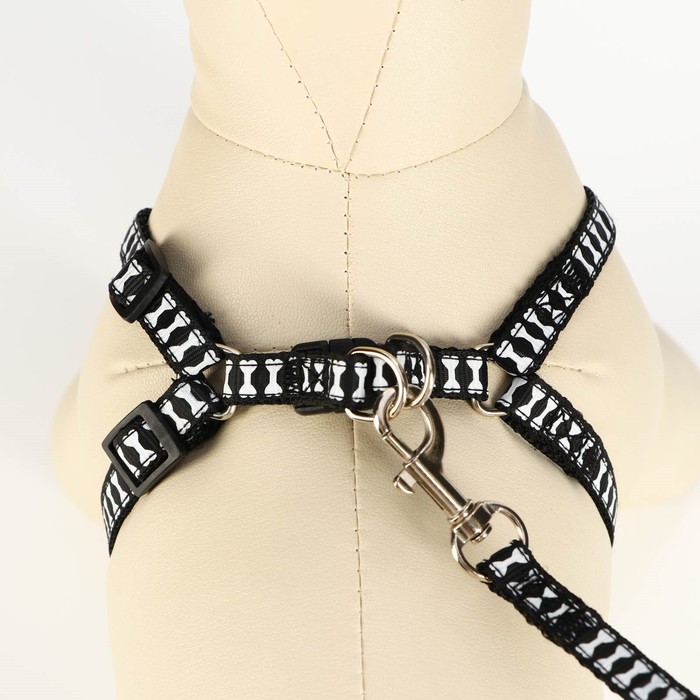 Комплект "Клетка" нейлон двуслойный, поводок 120 х 1 см, шлейка 28-40 х 1 см, черный