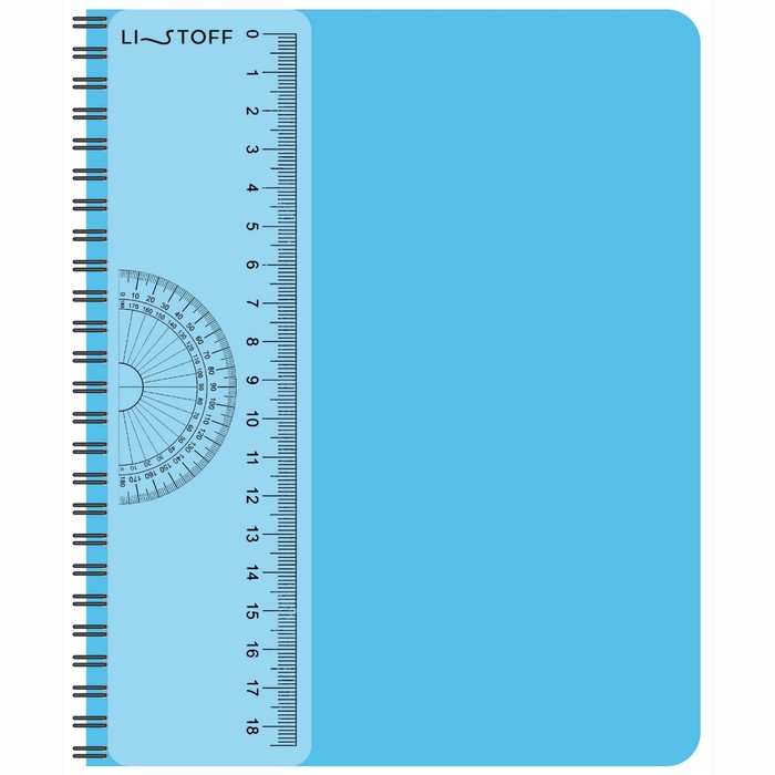 

Тетрадь А5- 80 листов в клетку, на гребне, пластиковая обложка, съемная линейка из прозрачного пластика, голубая