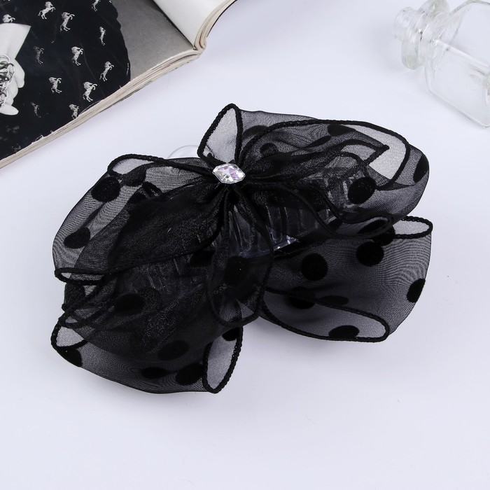 

Краб для волос "Школьница" 14,5х11 см ,черный в горох