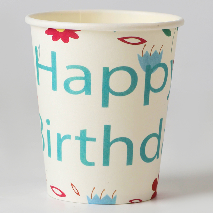 Стаканы бумажные С днем рождения с цветочками, 6 шт стаканы бумажные патибум с днем рождения 250мл × 6 шт