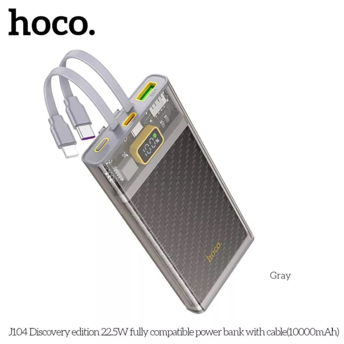 Внешний аккумулятор Hoco J104, 10000 мАч, USB/2Type-C/lightning, 3 А, серый внешний аккумулятор hoco j86 40000 мач usb type c 3 а чёрный