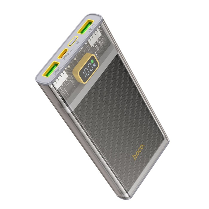 Внешний аккумулятор Hoco J103, 10000 мАч, USB/Type-C, 3 А, серый внешний аккумулятор hoco j103a 20000 мач usb type c 3 а серый