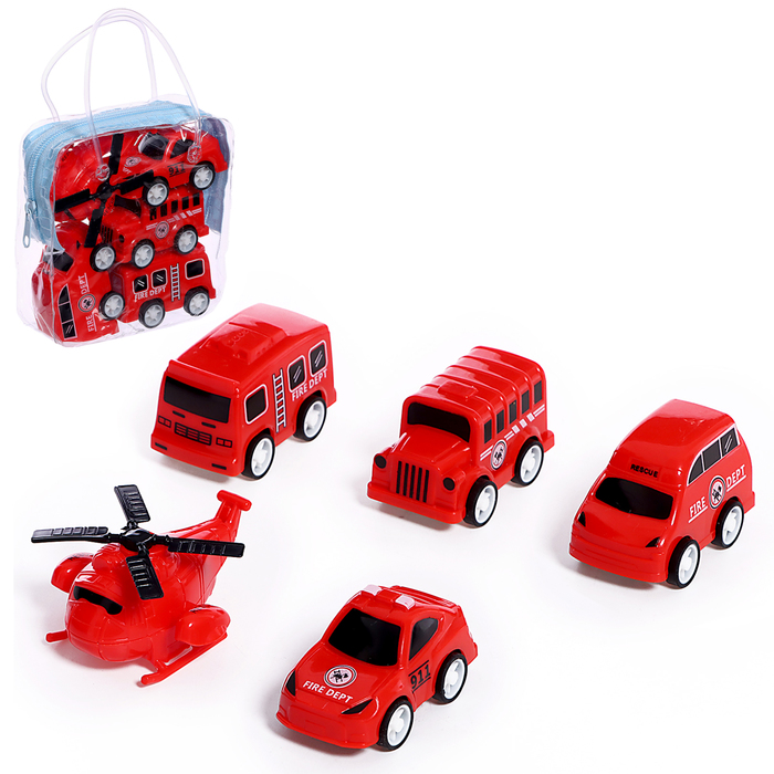Набор машин «Пожарная», 4 машинки и вертолёт, инерция набор машин пожарная техника 4 штуки