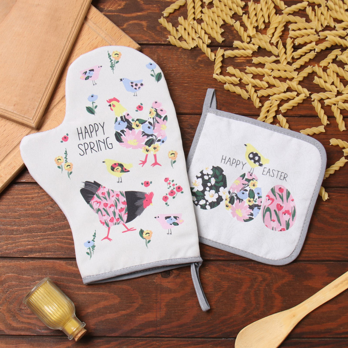 

Набор кух. Доляна "Яркой пасхи": варежка 20х28 см, прихватка 17х17 см, 35% хл, 65% пэ