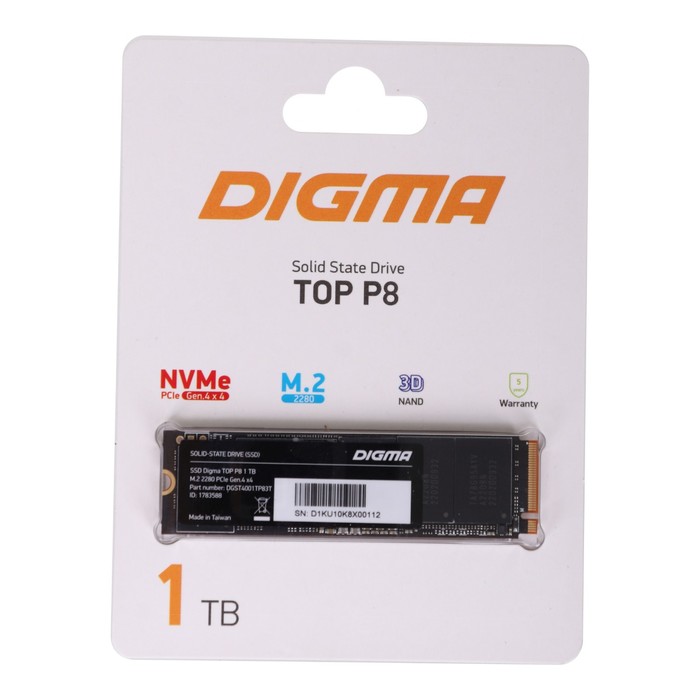 цена Накопитель SSD Digma PCIe 4.0 x4 1TB DGST4001TP83T Top P8 M.2 2280