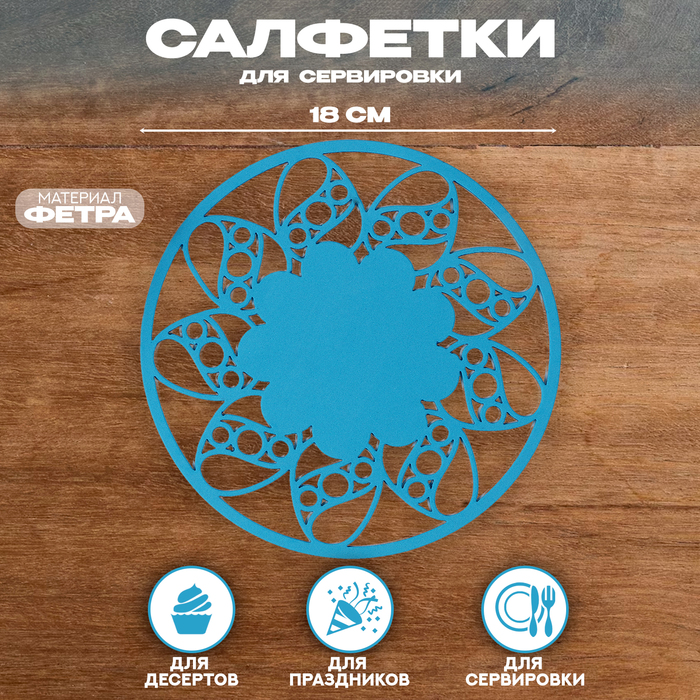 

Салфетка ХВ "Цветок", для сервировки, цвет голубой, фетр, 18 см х 18 см