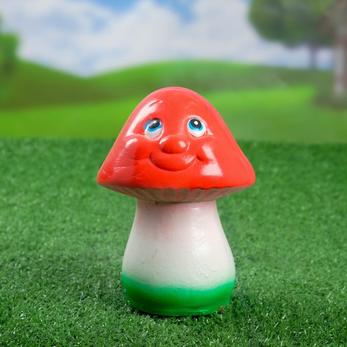 Садовая фигура "Грибок-мультяшка" малая, красно-оранжевая шляпка