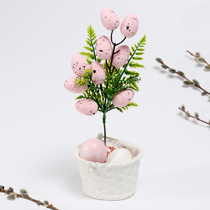 цена Пасхальный декор «Яйца на ветке» розового цвета, 5 × 11 × 30 см