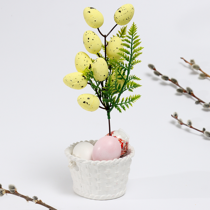 цена Пасхальный декор «Яйца на ветке» жёлтого цвета, 5 × 11 × 30 см