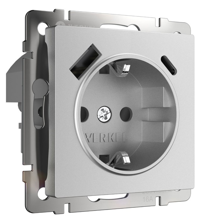 

Розетка с заземлением, шторками и USB тип A+C (серебряный матовый) W1171765