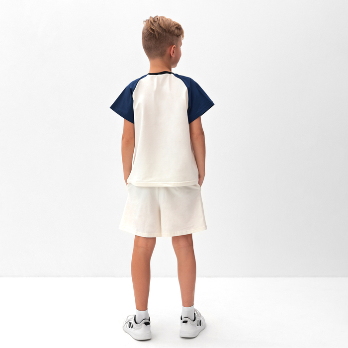 Комплект для мальчика (футболка и шорты) MINAKU, цвет экрю/синий, рост 122 см