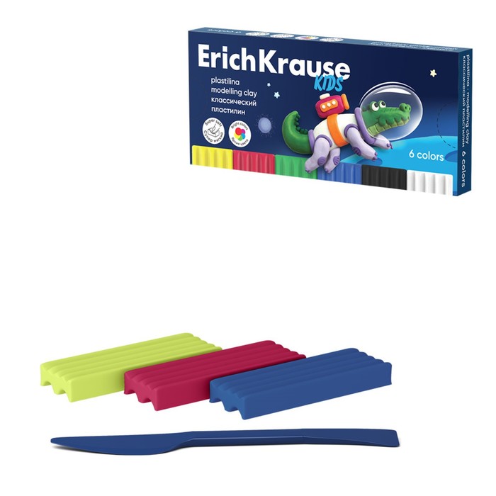 Пластилин 6 цветов 108 г ErichKrause Kids Space Animals со стеком в картонной упаковке 98₽