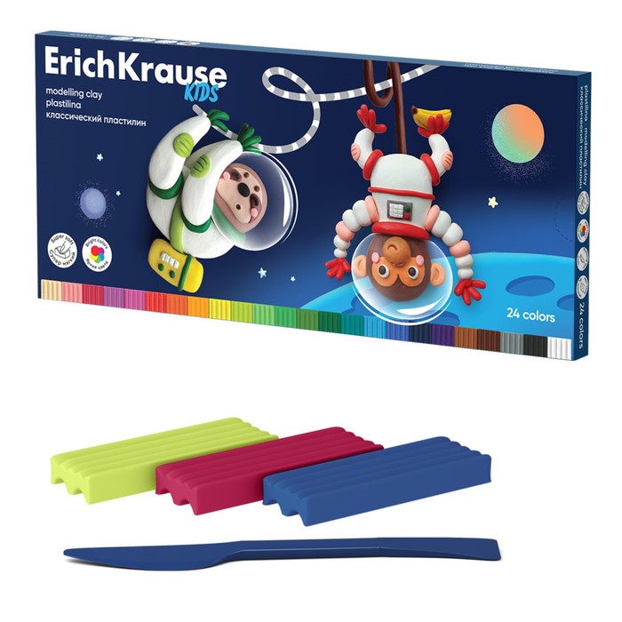 Пластилин 24 цвета 432 г ErichKrause Kids Space Animals со стеком в картонной упаковке 383₽