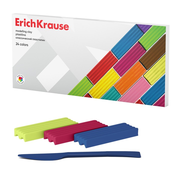 Пластилин 24 цвета, 384 г, ErichKrause Классический, в картонной упаковке пластилин классический лео 8 цв учись 160 г в картонной упаковке школасад lmc 0108
