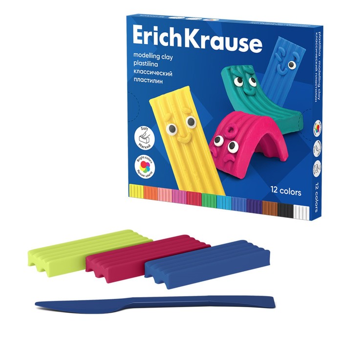 Пластилин 12 цветов 180 г ErichKrause Color Friends со стеком в картонной упаковке 128₽