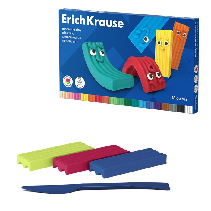 Пластилин 18 цветов, 270 г, ErichKrause Color Friends, со стеком, в картонной упаковке лео пластилин классический учись школасад lmc 0118 360 г в картонной упаковке 18 цв