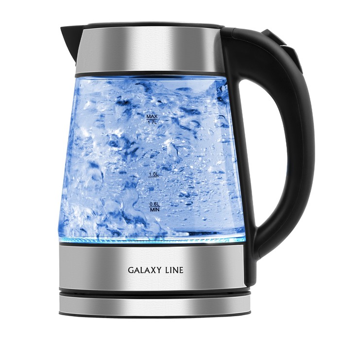 Чайник электрический Galaxy LINE GL 0561, стекло, 1.7 л, 2200 Вт, серебристо-чёрный