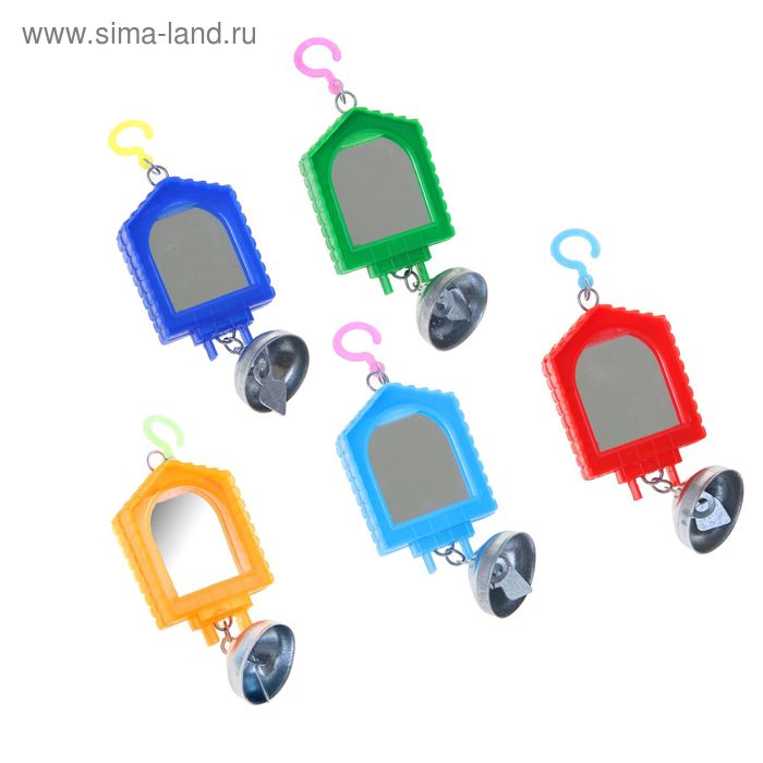 фото Игрушка для птиц зеркало двойное с металлическим колокольчиком №1 микс цветов бриллиант