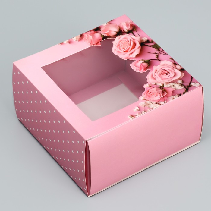 Коробка-фоторамка подарочная складная, упаковка, «Нежные розы», 14 х 14 х 8 см