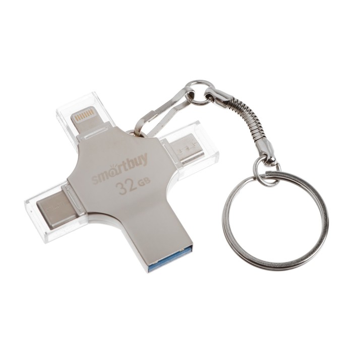 

Флешка Smartbuy MC15 Metal Quad, 4-in-1 OTG, 64 Гб, USB3.0, Type-C, microUSB, lightning