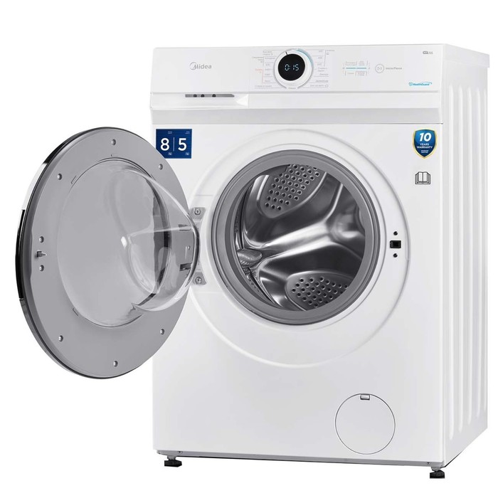 Стиральная машина Midea MF100D80BS/W-RU, класс А, 1400 об/мин, до 8 кг, с паром, бело-чёрная 1032798 стиральная машина midea mf100d80bs w ru