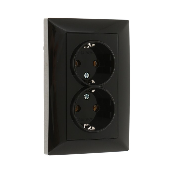 

Розетка двухместная Luazon Lighting "Антей", 16 А, скрытая, с з/к, черная