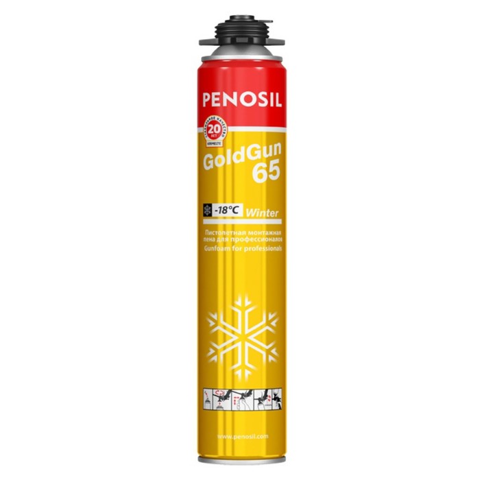 фото Пена монтажная penosil gold gun 65 winter, пистолетная, зимняя, 875 мл