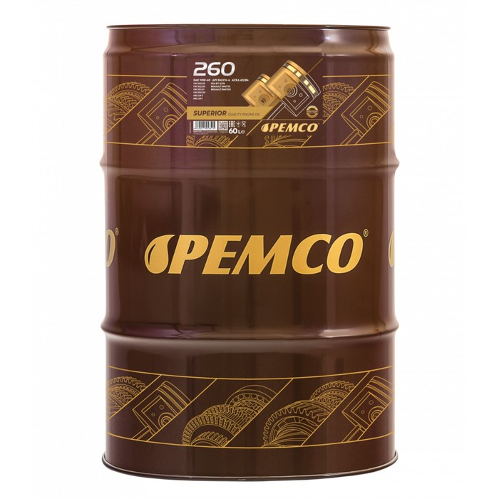 Масло моторное PEMCO 260 SAE 10W-40, синтетическое, 60 л масло моторное pemco diesel g 7 10w 40 uhpd синтетическое 208 л