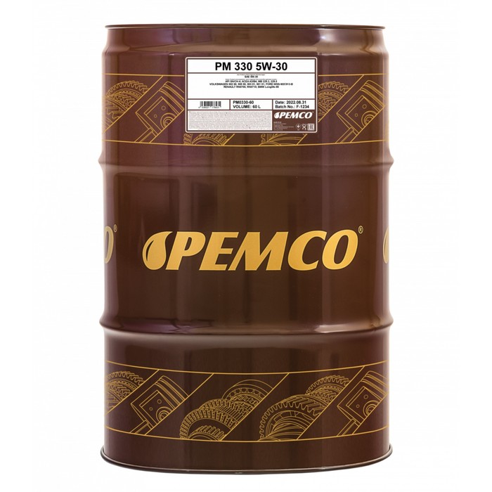 Масло моторное PEMCO 330 SAE 5W-30, синтетическое, 60 л масло моторное pemco 330 sae 5w 30 синтетическое 60 л