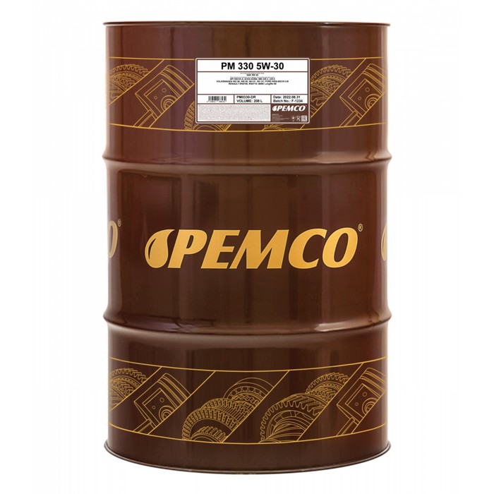 Масло моторное PEMCO 330 SAE 5W-30, синтетическое, 208 л масло моторное pemco 345 sae 5w 30 синтетическое 1 л