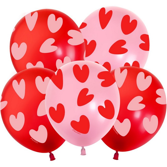 Шар латексный 12 «Воздушные сердца», красный/оозовый, пастель, 5 ст., 25 шт., МИКС бант шар 5 воздушные сердца красный
