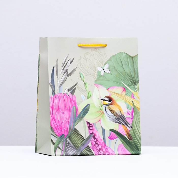Пакет подарочный Птичка в цветах, 18 х 22,3 х 10 см пакет подарочный леопард в цветах 18 х 22 х 10 см