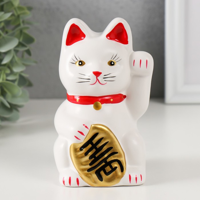 копилка керамика кот манэки нэко с монетками на коврике 10х12 5х7 см Копилка керамика Белый кот Манэки-нэко с колокольчиком 8х7,5х13 см