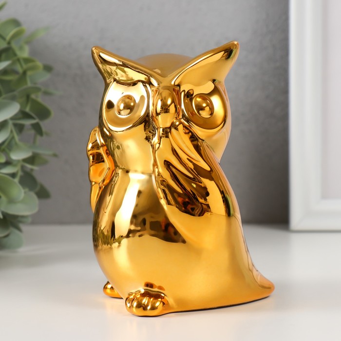 Копилка керамика Удивлённая сова золото 12х8х14 см
